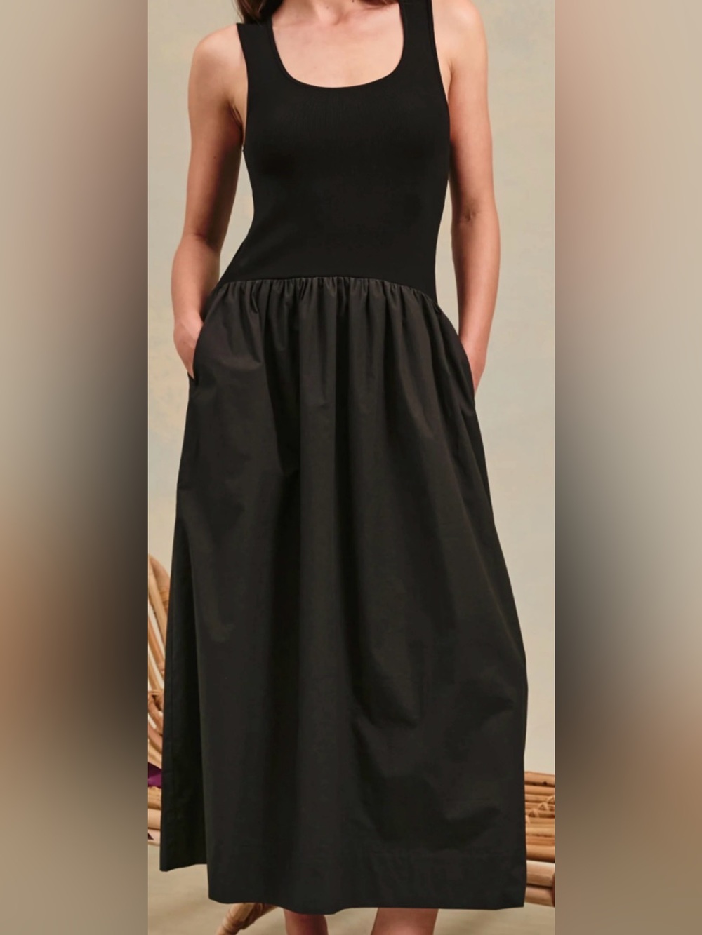 Sleeveless Black Maxi Dress with Gathered Skirt